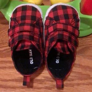 Baby Red and Black plaid shoes!